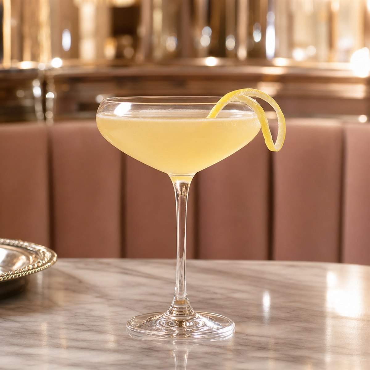 Bee’s Knees cocktail served in a chilled coupe with lemon twist