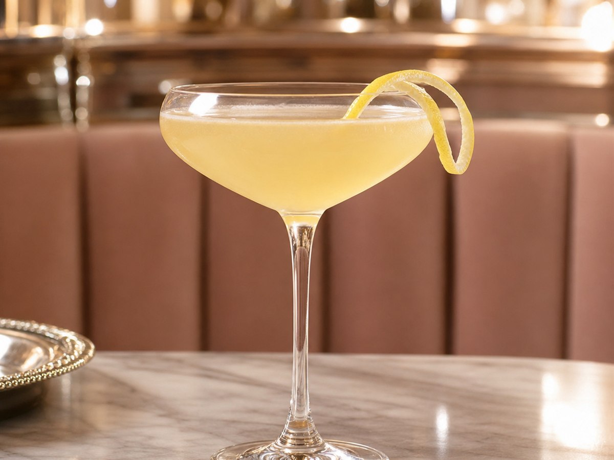 Bee’s Knees cocktail served in a chilled coupe with lemon twist