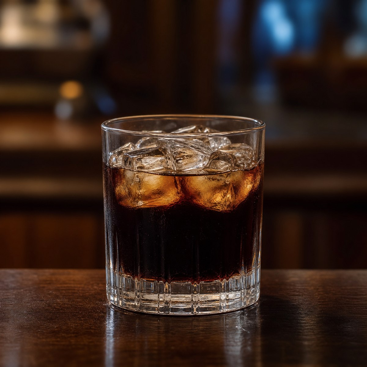 Black Russian cocktail served in a rocks glass with none