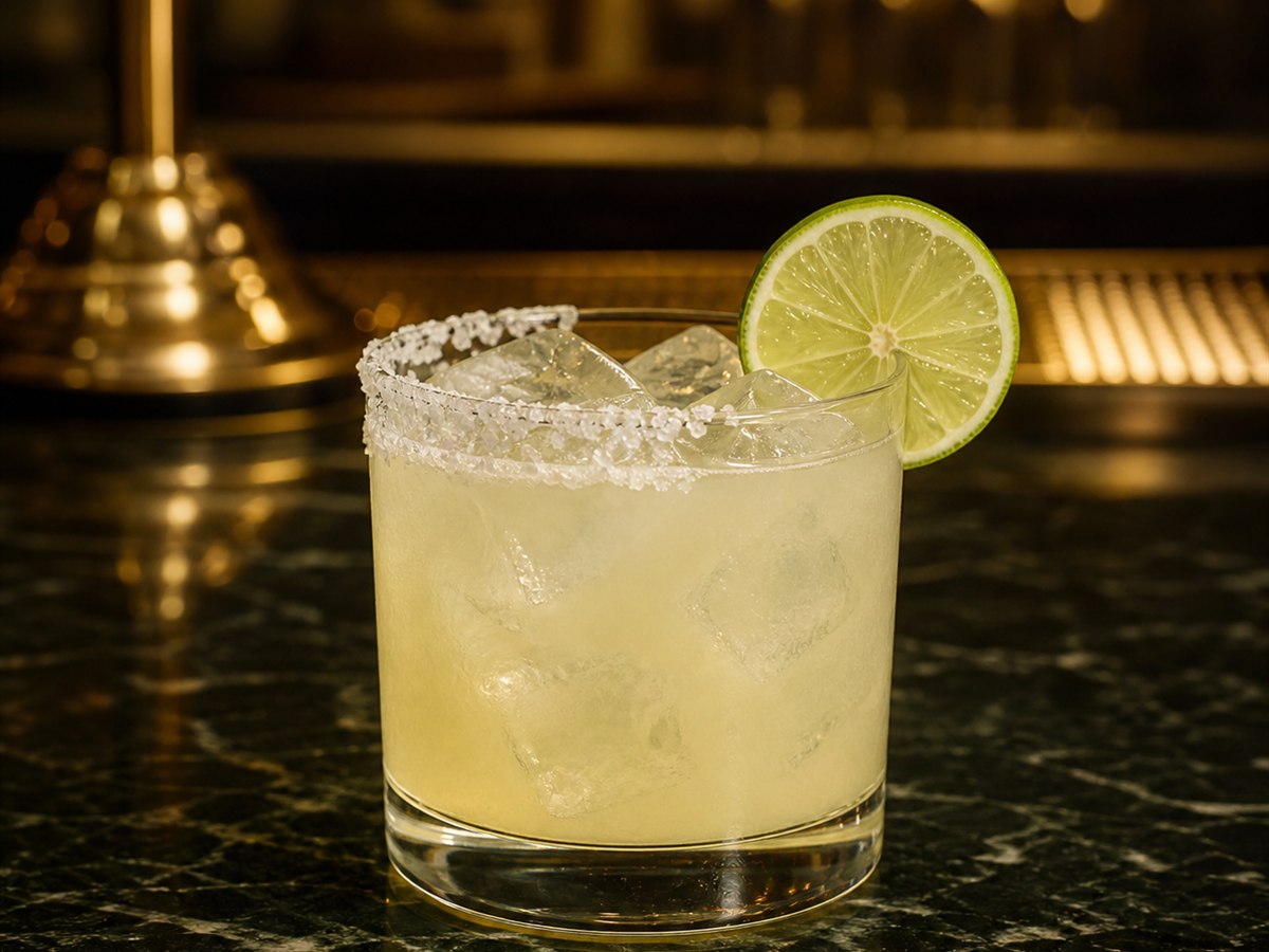 Margarita cocktail served in a rocks glass with lime wheel and optional salt rim