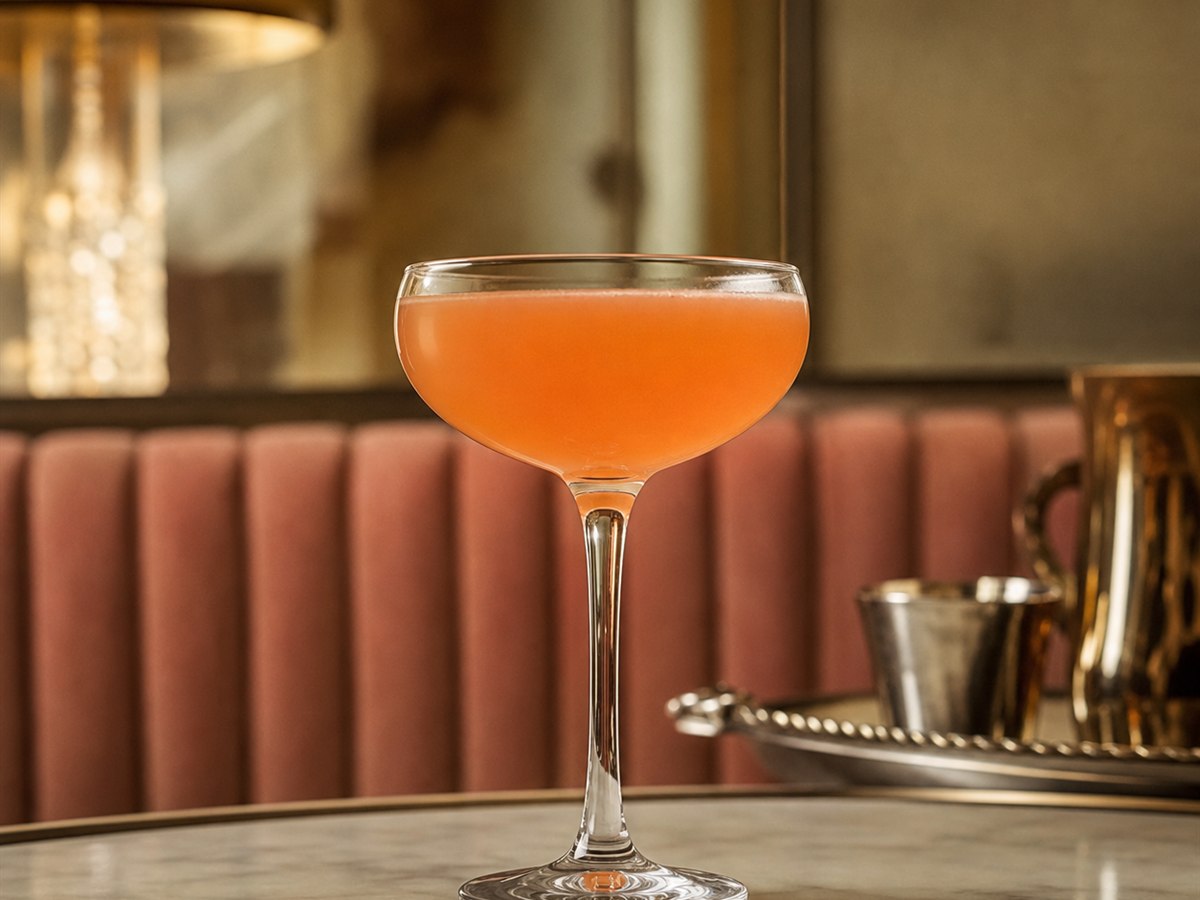 Naked and Famous cocktail served in a chilled coupe with none