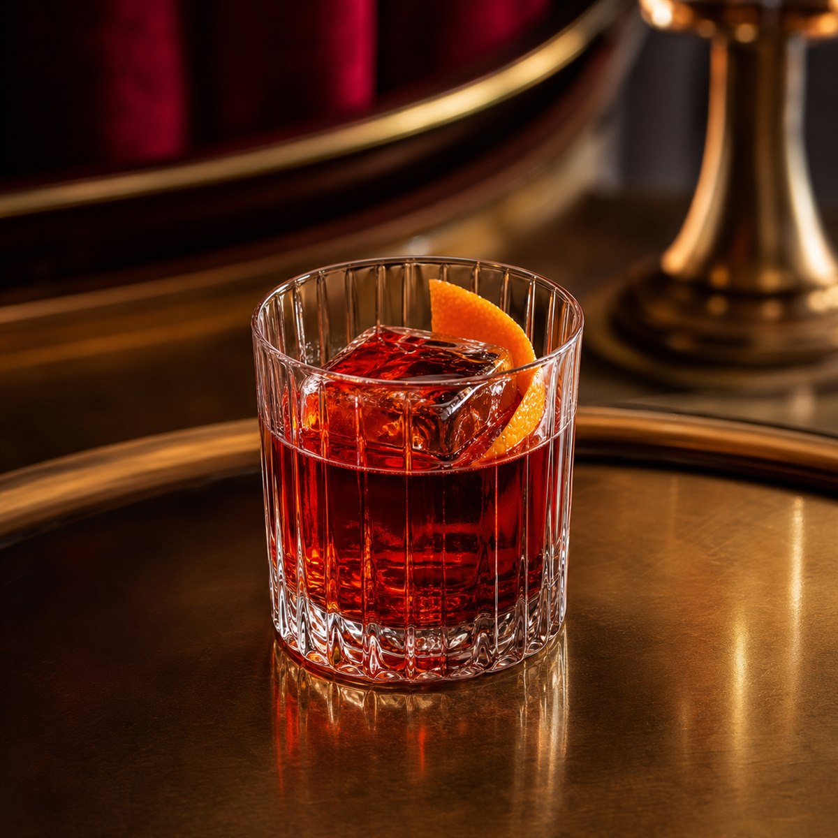Negroni cocktail served in a rocks glass with expressed orange peel