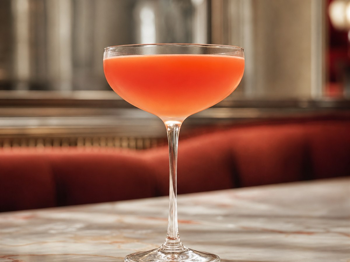 Paper Plane cocktail served in a chilled coupe with none