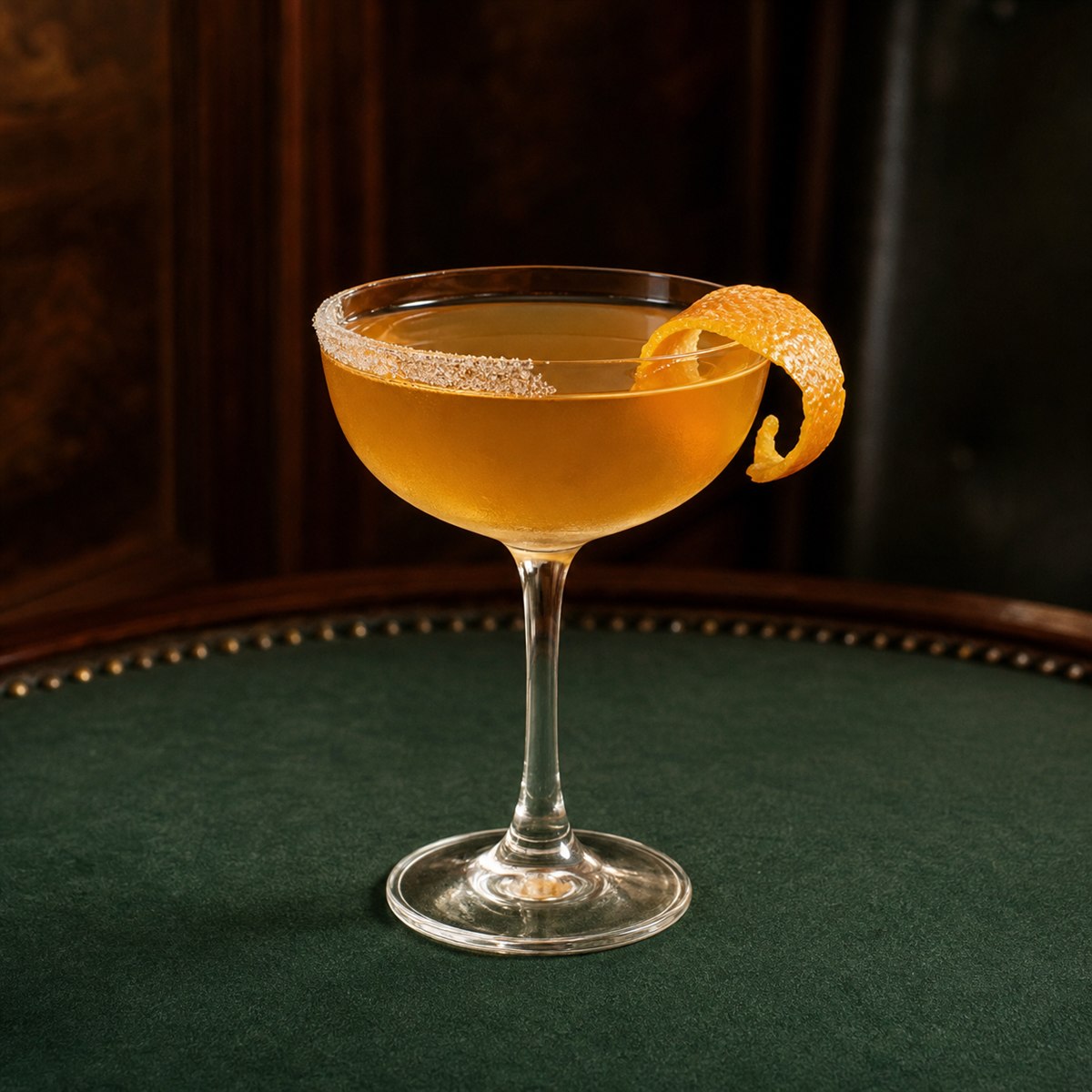 Sidecar cocktail served in a chilled coupe with orange or lemon twist