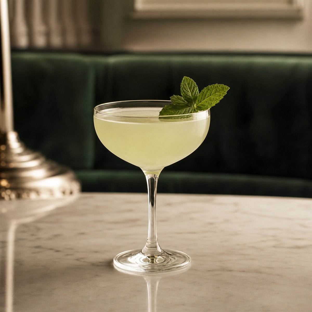 Southside cocktail served in a chilled coupe with mint sprig